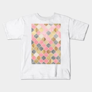 Silver Grey, Soft Pink, Wood & Gold Moroccan Pattern Kids T-Shirt